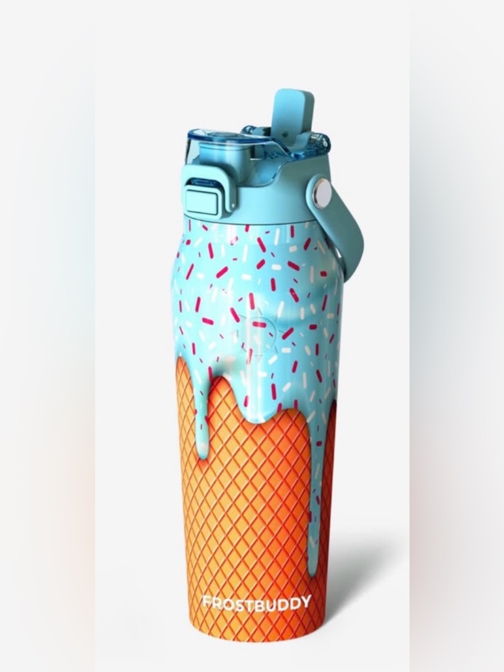 NIB FrostBuddy Ice Cream Cone Water Bottle Buddy -  Blue Ice Cream 24 Oz